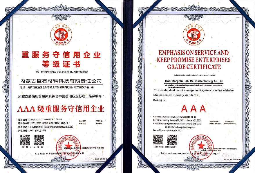 重服务守信用企业等级证书